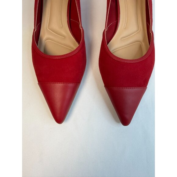 Franco Sarto Darcy Pumps Womens Size 8.5 Red Suede Pointed Toe Kitten Heel Shoes - Picture 4 of 13